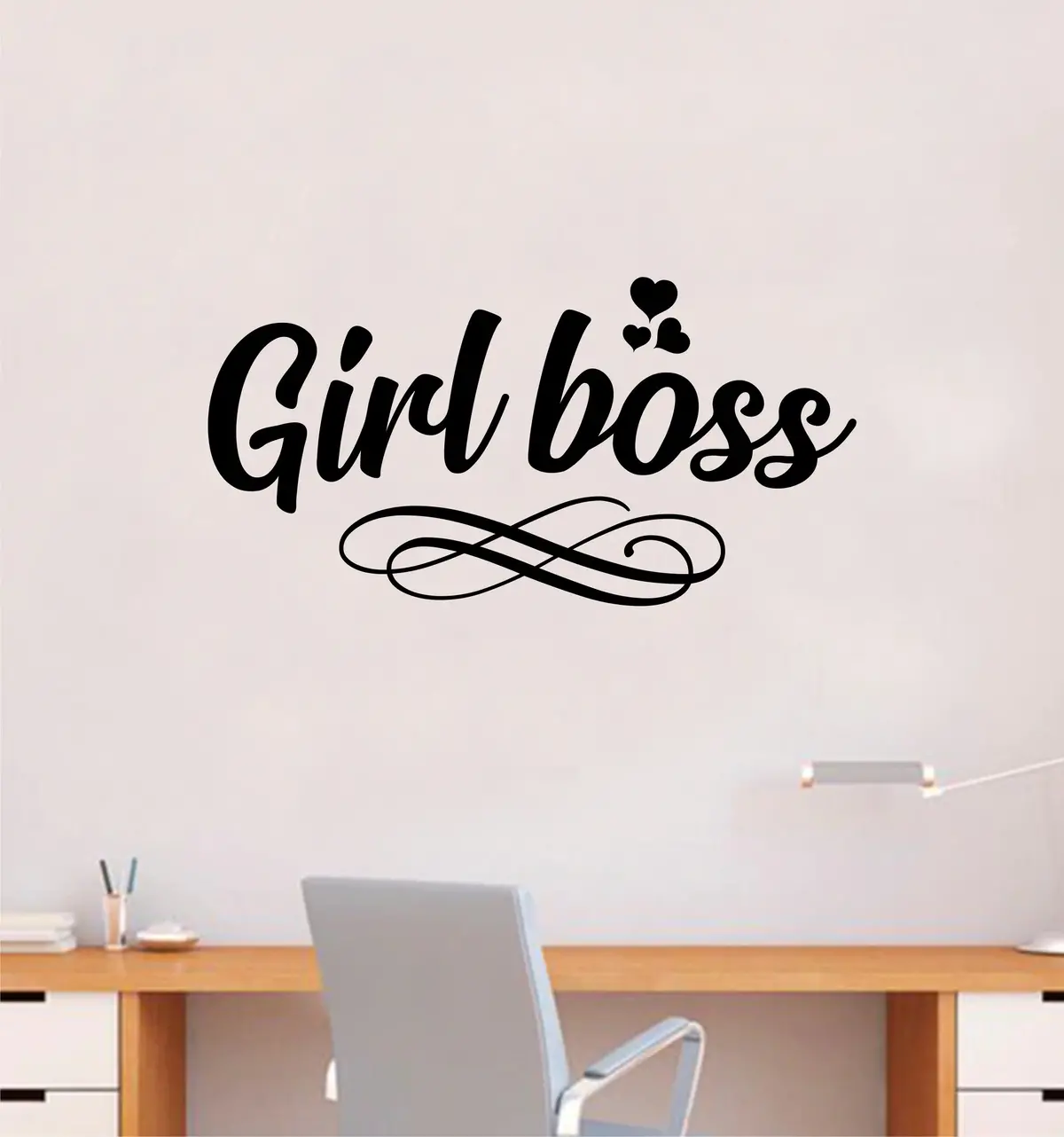 Girl Boss Wall Decal Sticker Vinyl Home Decor Bedroom Art Makeup Lashes Brows Beauty Women Cute Hearts 1