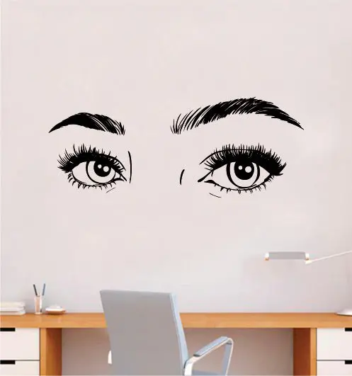 Girl Eyes V14 Wall Decal Sticker Vinyl Home Decor Bedroom Art Make Up Cosmetics Lashes Brows Eyebrows Eyelashes Vanity Beauty 1