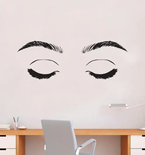 Girl Eyes V16 Wall Decal Sticker Vinyl Home Decor Bedroom Art Make Up Cosmetics Lashes Brows Eyebrows Eyelashes Vanity Beauty 1