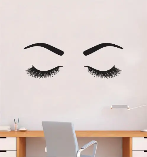 Girl Eyes V17 Wall Decal Sticker Vinyl Home Decor Bedroom Art Make Up Cosmetics Lashes Brows Eyebrows Eyelashes Vanity Beauty 1