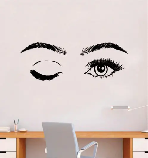Girl Eyes V18 Wall Decal Sticker Vinyl Home Decor Bedroom Art Make Up Cosmetics Lashes Brows Eyebrows Eyelashes Vanity Beauty 1