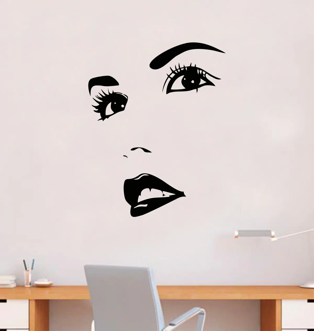 Girl Face Wall Decal Sticker Vinyl Home Decor Bedroom Art Makeup Cosmetics Eyebrows Eyelashes Vanity Women Girls Lips Lashes Brows 1