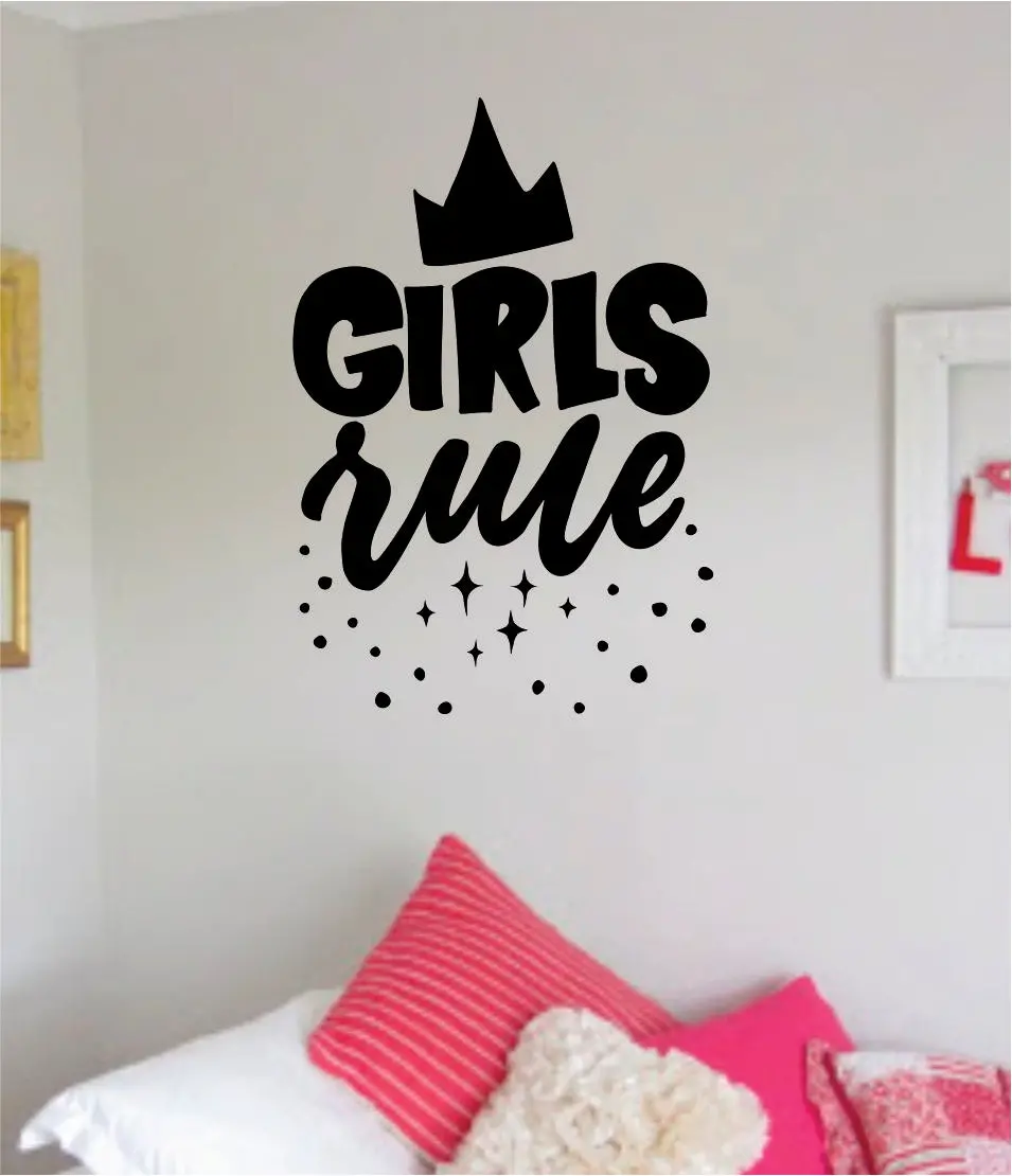 Girls Rule V2 Quote Wall Decal Sticker Decor Vinyl Art Bedrom Cute Daughter Baby Teen Crown Princess 1