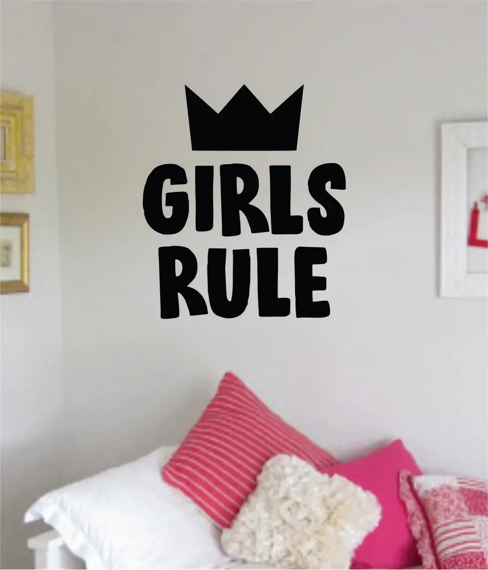 Girls Rule Quote Wall Decal Sticker Decor Vinyl Art Bedrom Cute Daughter Baby Teen Crown Princess 1