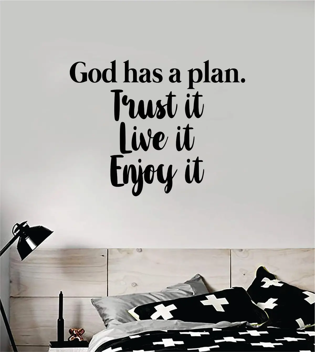 God Has A Plan Quote Wall Decal Sticker Bedroom Home Room Art Vinyl Inspirational Motivational Teen Decor Religious Bible Verse Blessed Spiritual Jesus Church 1