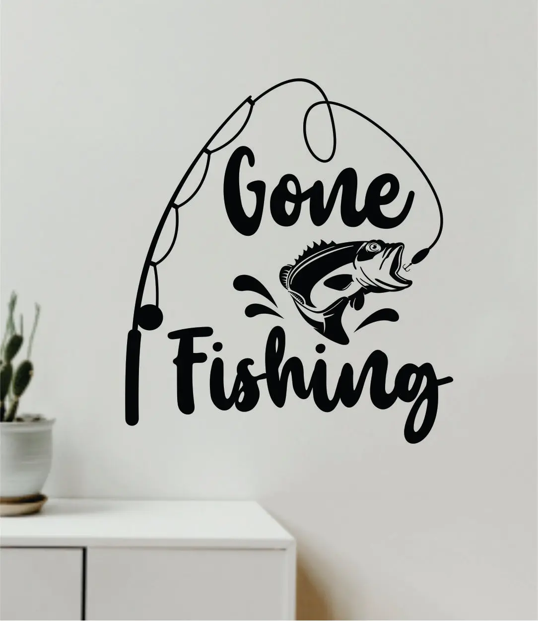 Gone Fishing Decal Sticker Wall Vinyl Art Home Room Decor Room Bedroom Ocean Beach Water Sea Fisherman Boat Lake River Nautical Sailor Reel Fish Men Dad 1