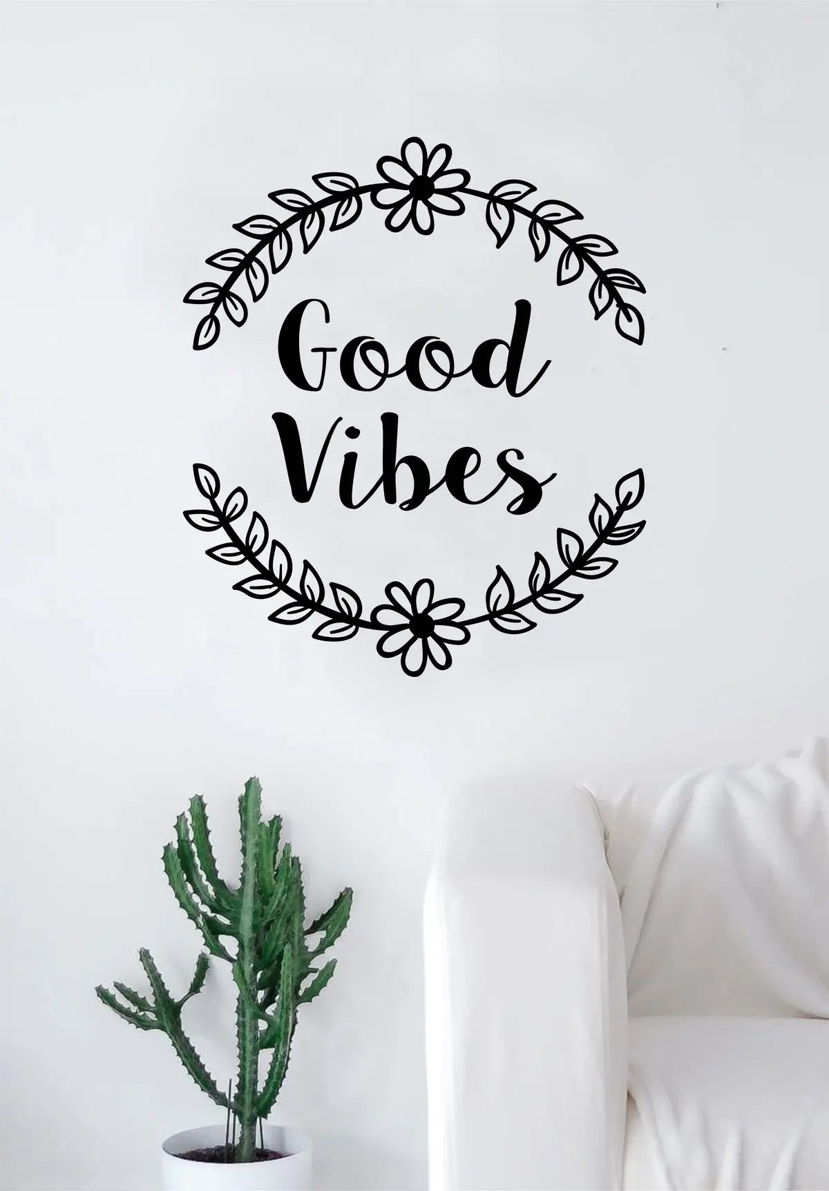 Good Vibes Flowers Quote Wall Decal Sticker Room Art Vinyl Inspirational Decor Namaste Yoga Positive Happiness 1