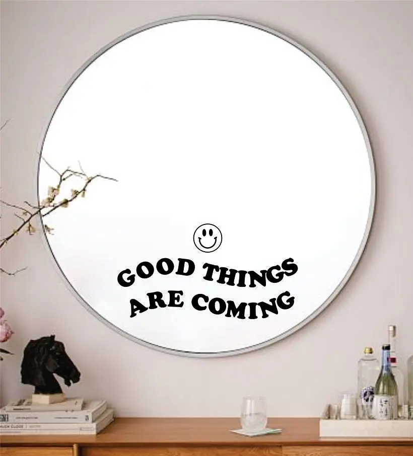 Good Things Are Coming Smiley Face Wall Decal Sticker Vinyl Art Wall Bedroom Home Decor Inspirational Motivational Girls Teen Mirror Cute Positive 1