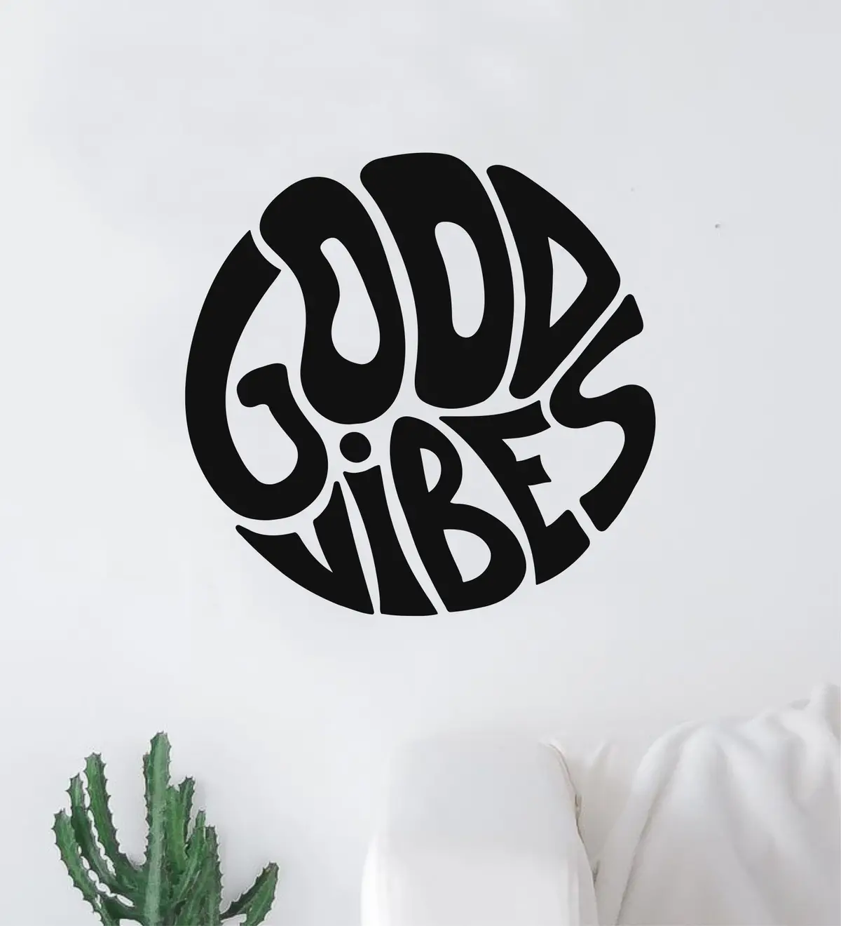 Good Vibes Circle V2 Wall Decal Home Decor Vinyl Sticker Art Bedroom Room Girls Boys Teen Baby School Nursery Smile Positive Beach Ocean 1
