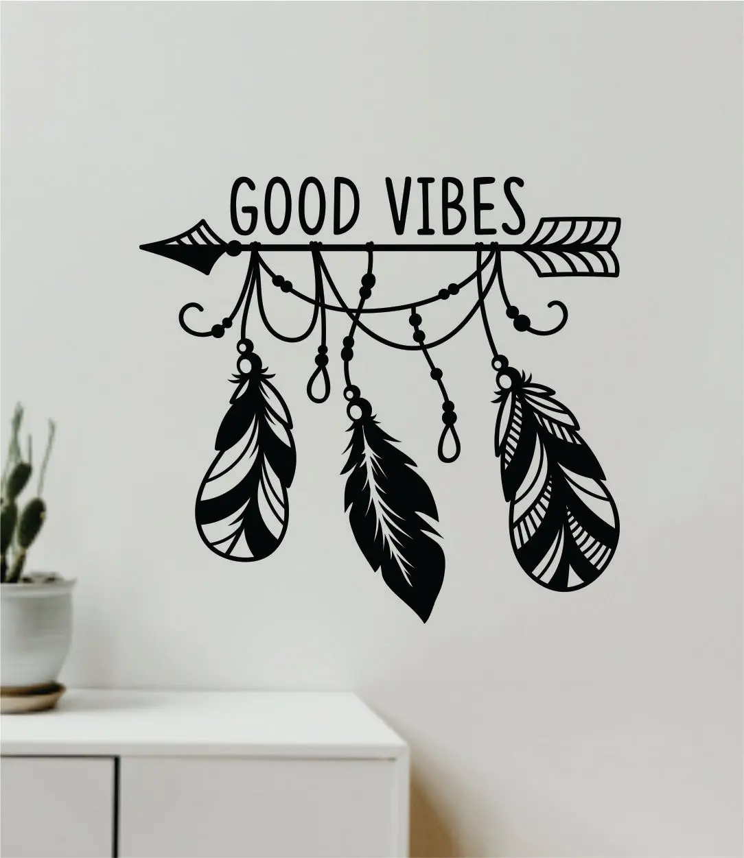 Good Vibes Feathers Arrow Quote Wall Decal Sticker Vinyl Art Decor Bedroom Room Boy Girl Baby Nursery Positive Boho 1