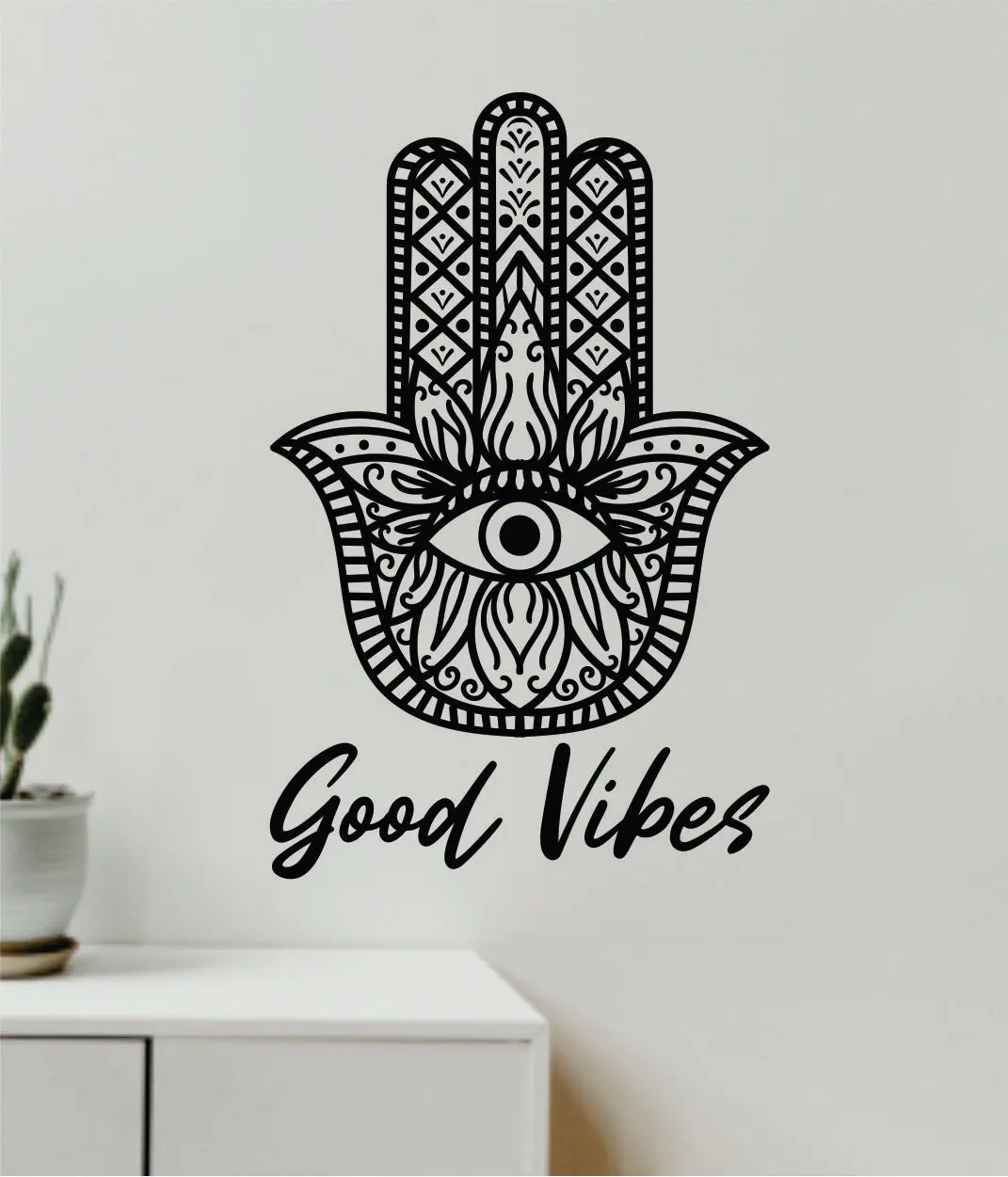 Good Vibes Hamsa Hand V7 Decal Sticker Wall Vinyl Art Wall Bedroom Room Home Decor Teen Inspirational Yoga Zen Meditate Namaste Buddha Om 1