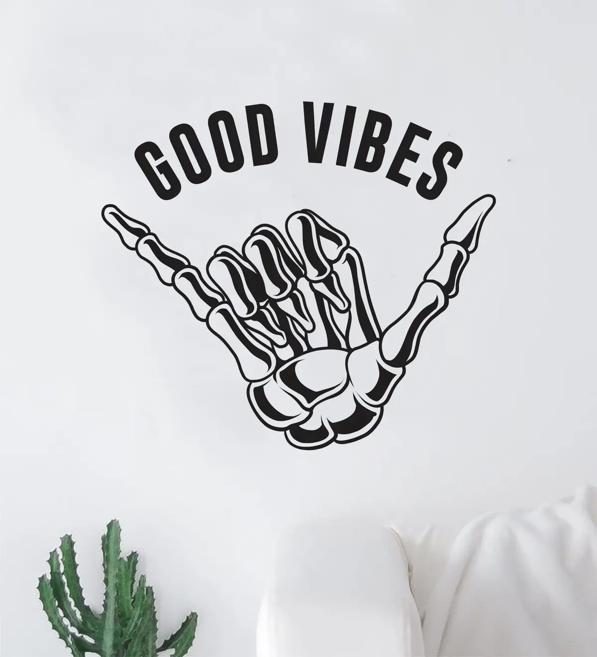 Good Vibes Shaka Skeleton Hang Loose Quote Wall Decal Sticker Room Bedroom Art Vinyl Decor Teen Inspirational Surf Ocean Beach Hawaiian Aloha Skull 1