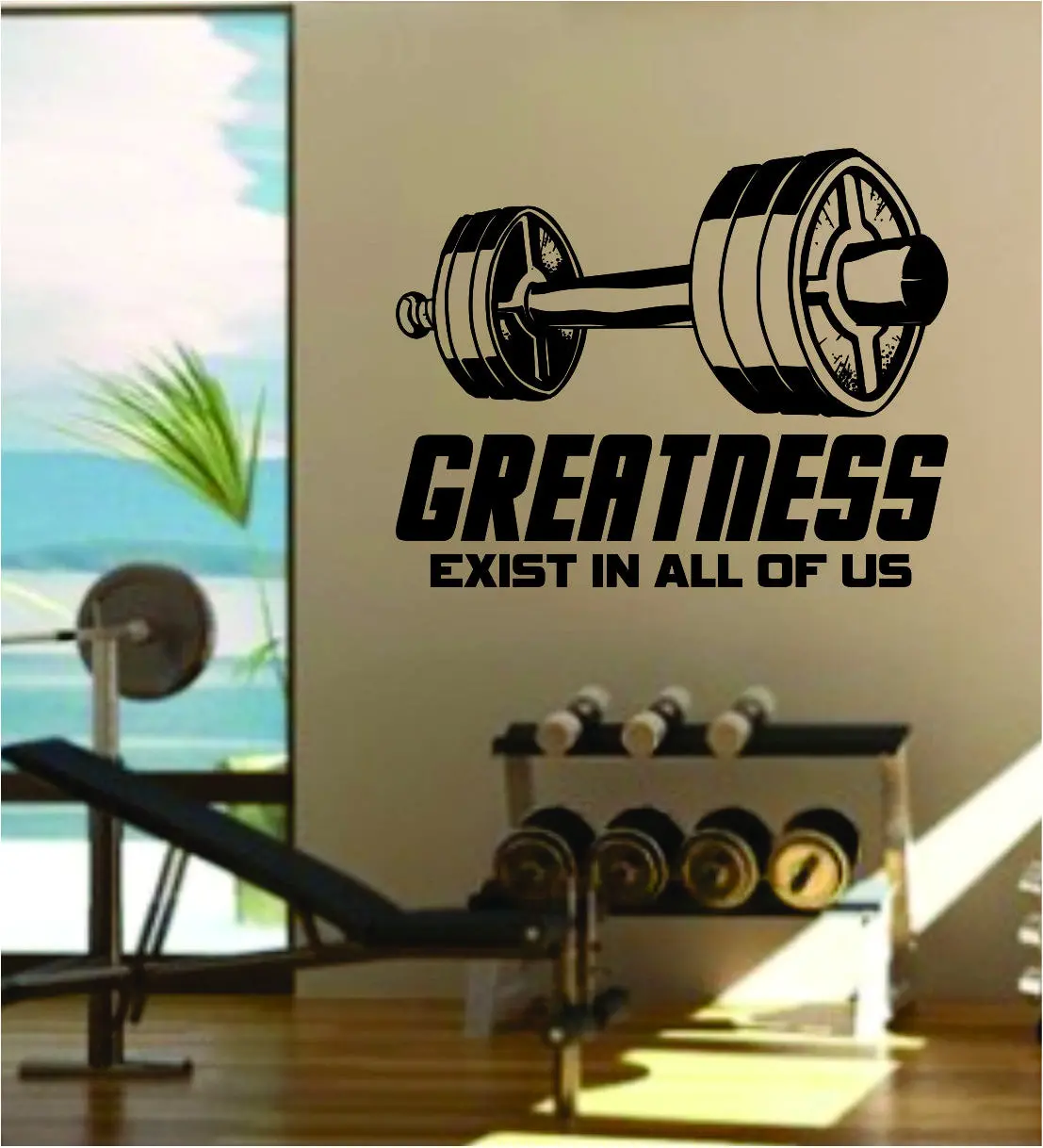 Greatness Exist V2 Quote Fitness Health Work Out Gym Decal Sticker Wall Vinyl Art Wall Room Decor Weights Dumbbell Motivation Inspirational 1
