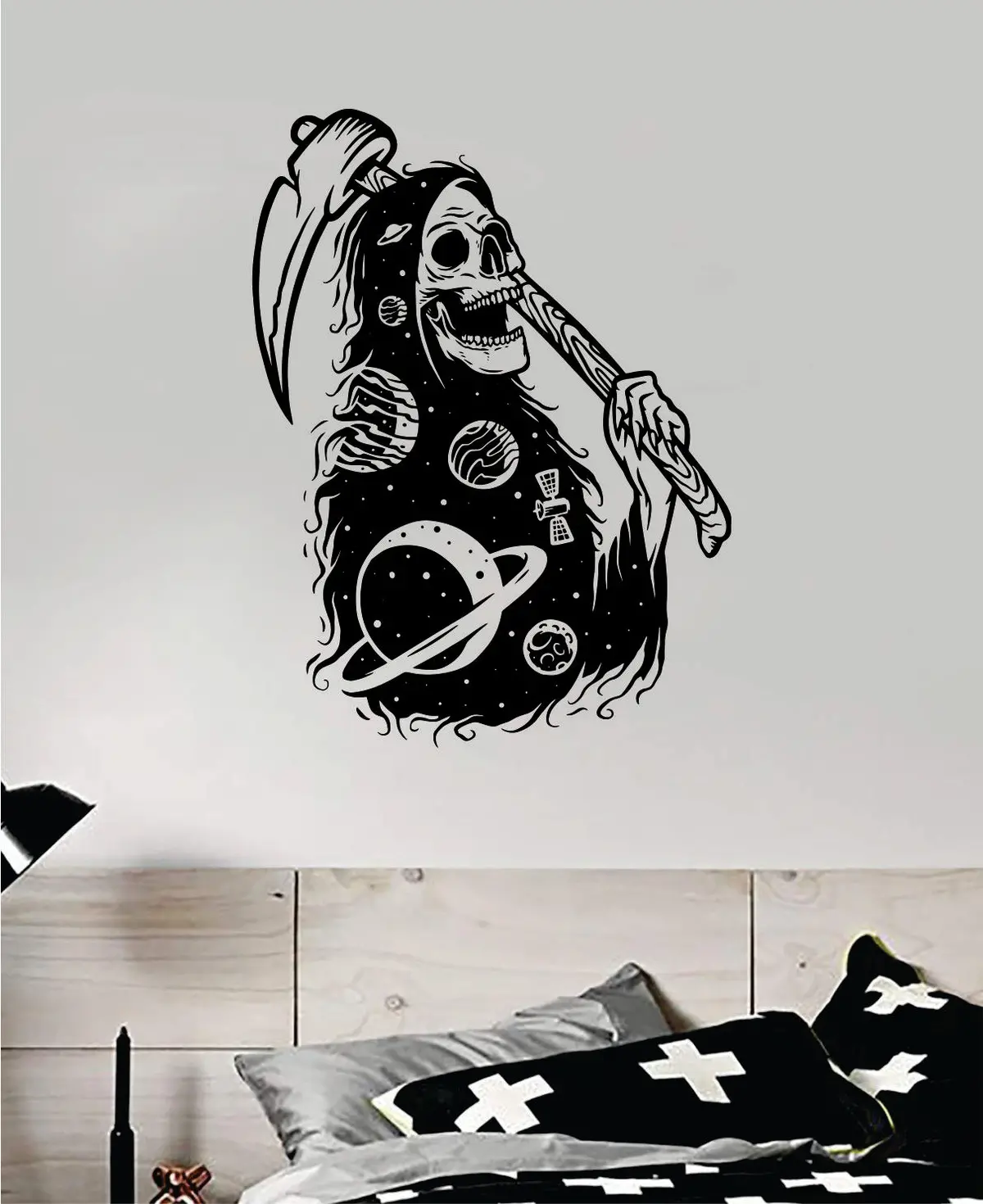 Grim Reaper Galaxy Skull Art Wall Decal Sticker Vinyl Room Bedroom Home Decor Teen Day Of The Dead Zombie Sugarskull Tattoo Moon Stars 1
