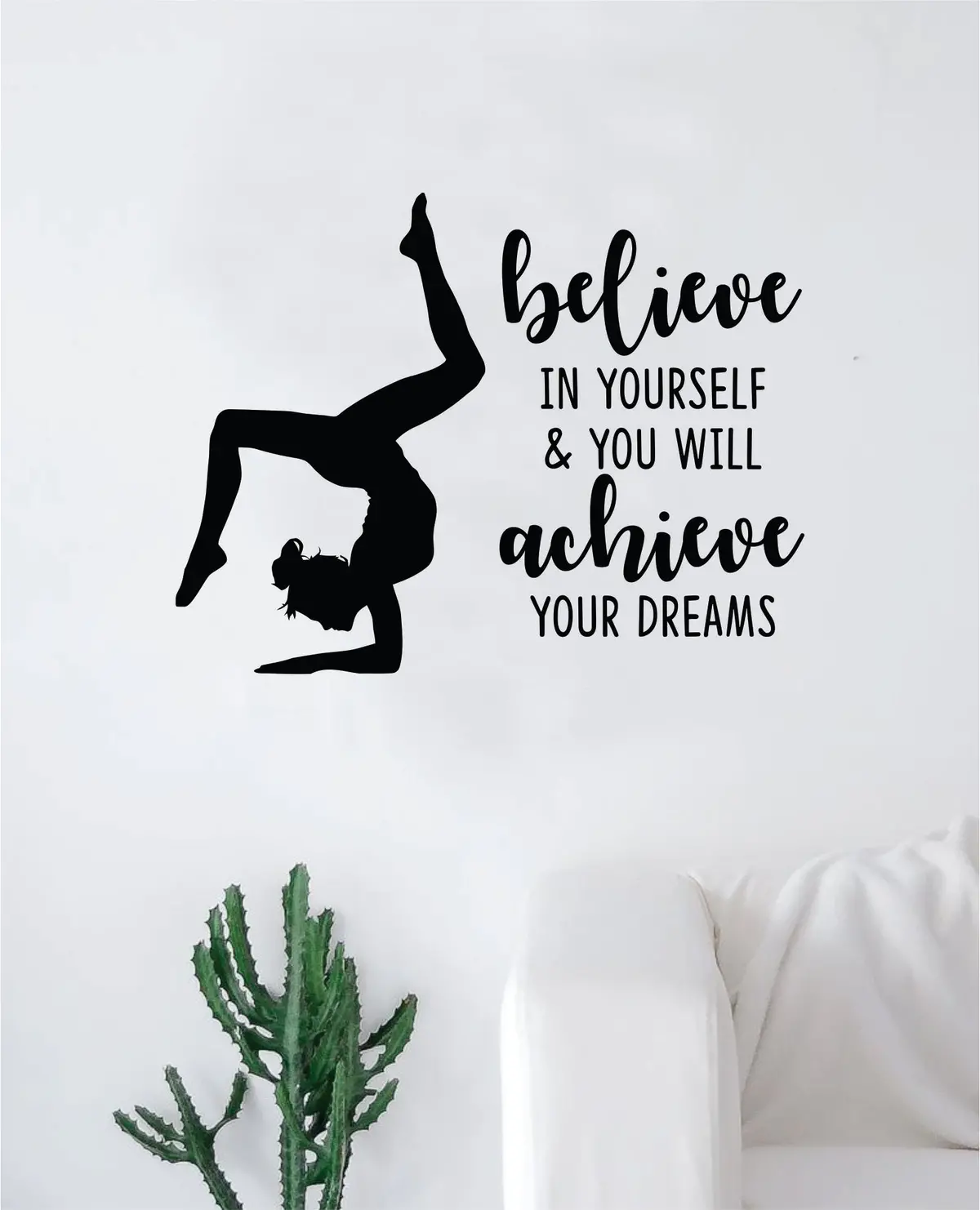 Gymnastics Believe In Yourself Quote Decal Sticker Bedroom Living Room Wall Vinyl Art Home Decor Teen Nursery Girls Dance Gym Gymnist 1