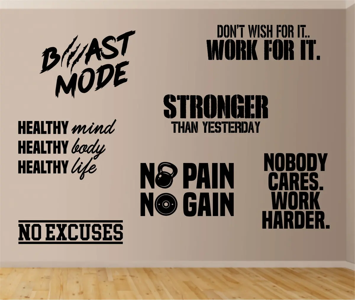 Gym Pack Set Of 7 Designs Wall Decal Sticker Vinyl Art Wall Room Home Decor Quote Motivational Inspirational Fitness Health Lift Beast Train Exercise 1
