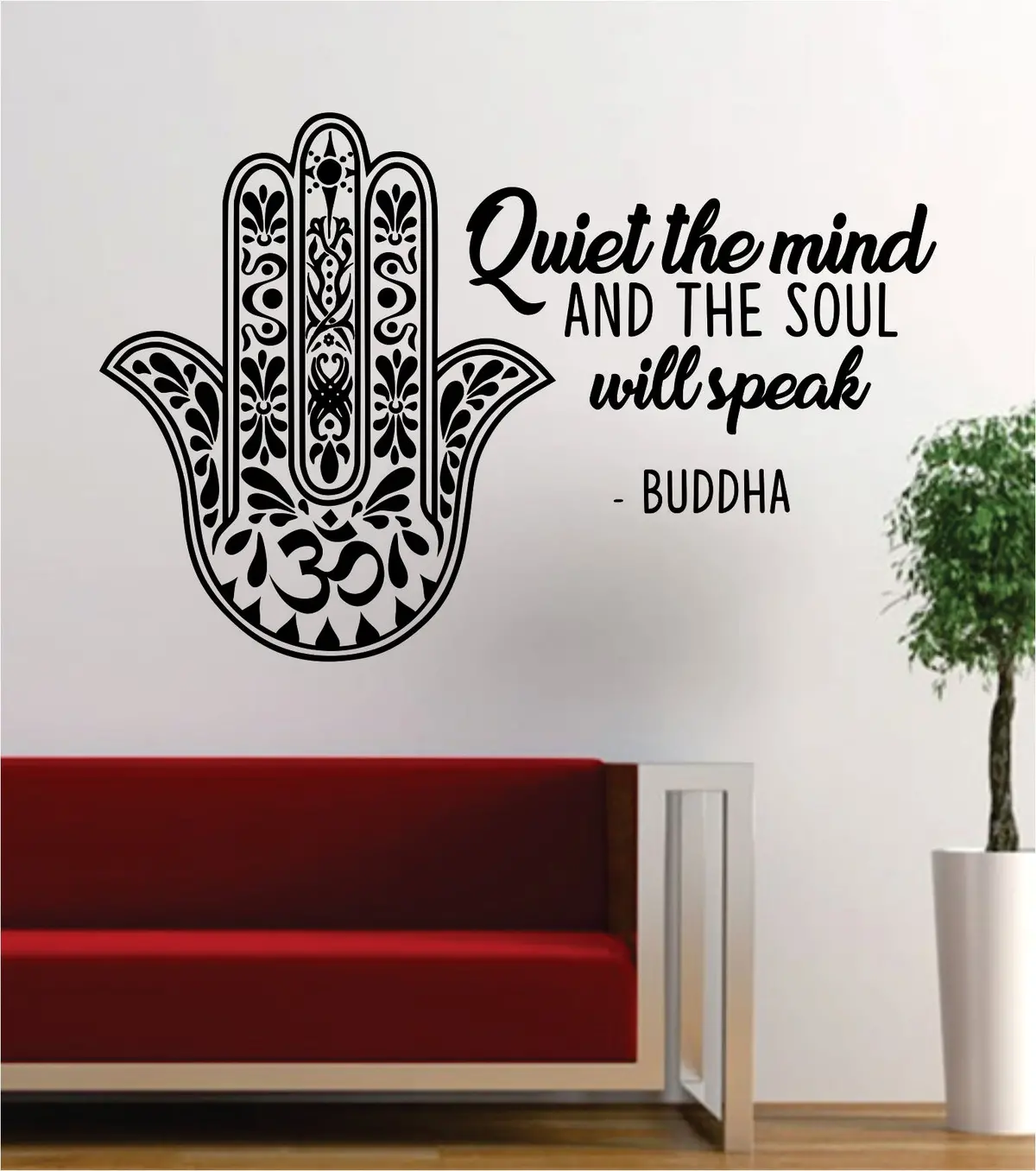 Hamsa Hand Quiet The Mind Decal Sticker Wall Vinyl Art Wall Bedroom Room Home Decor Teen Inspirational Yoga Zen Meditate Buddha 1