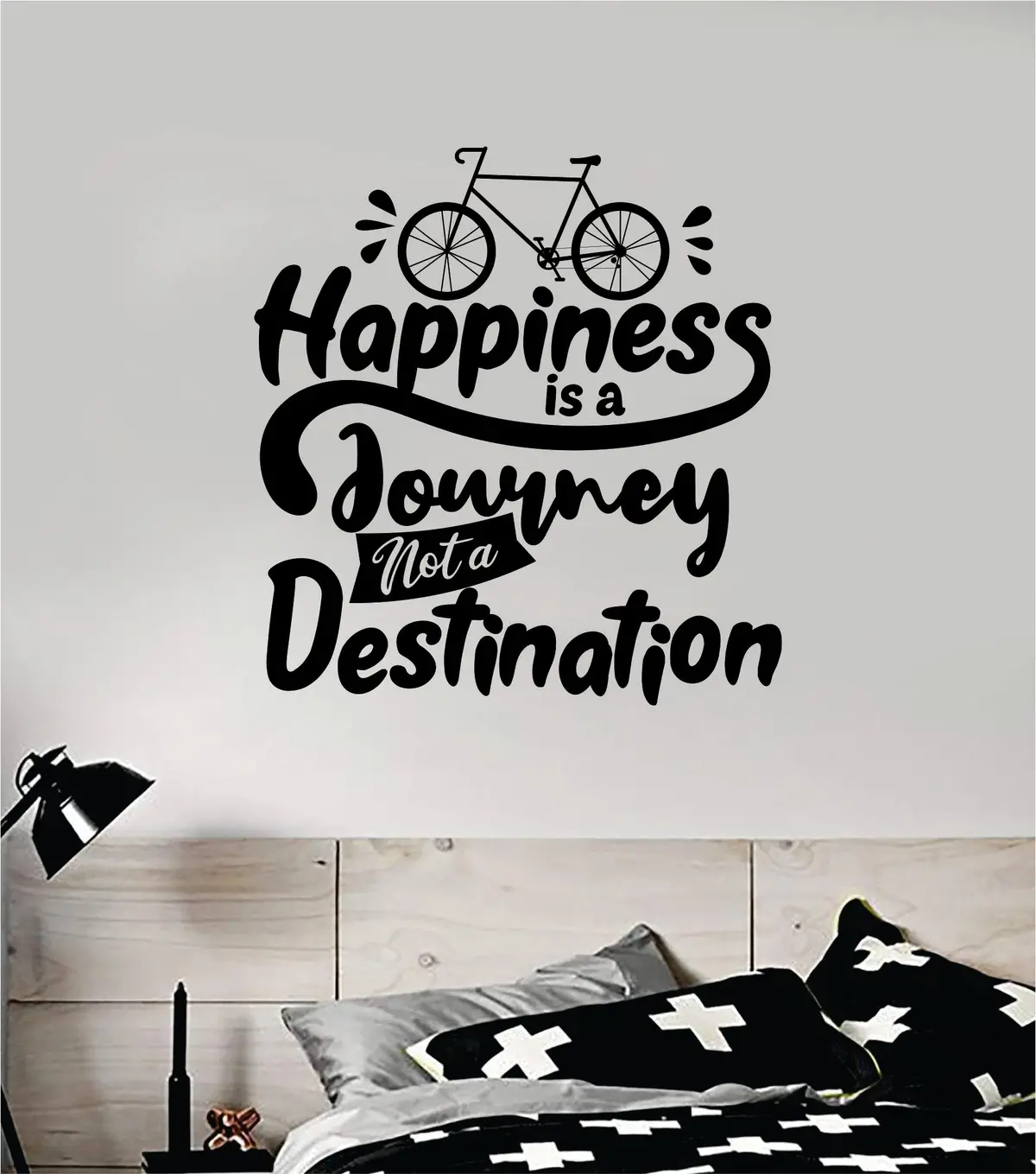 Happiness Is A Journey Quote Wall Decal Sticker Bedroom Room Art Vinyl Inspirational Motivational Kids Teen Baby Nursery Playroom School Happy Bike Bicycle 1