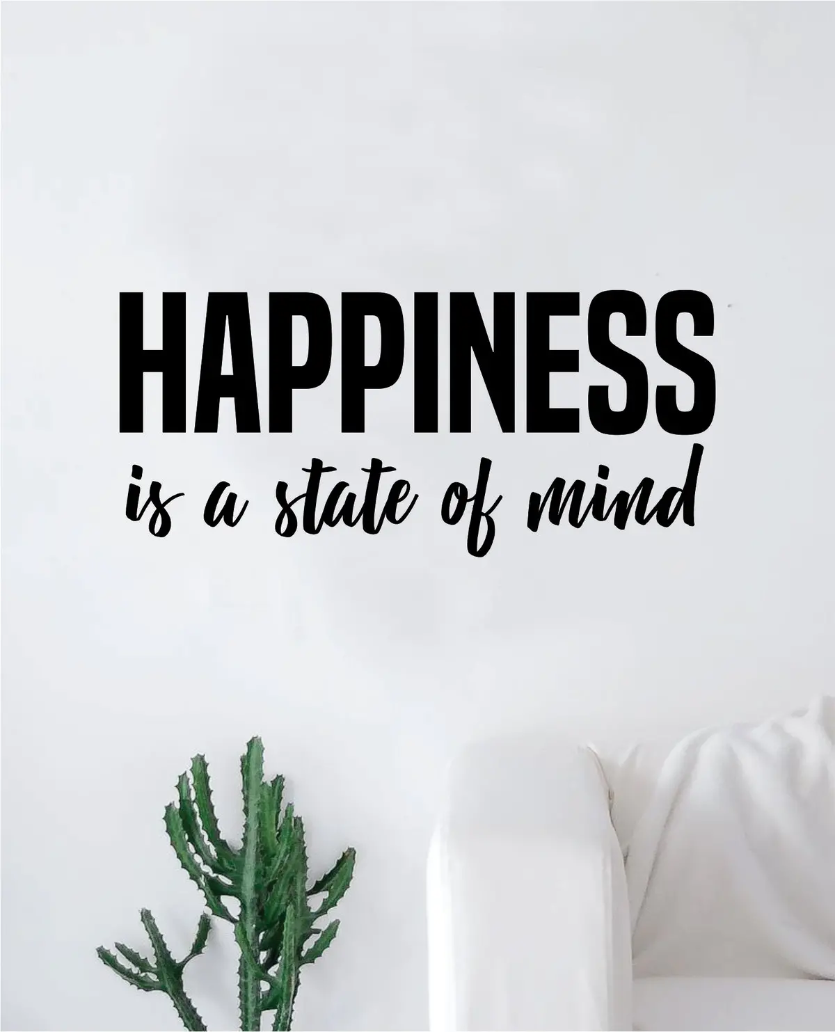 Happiness Is A State Of Mind Wall Decal Sticker Vinyl Art Bedroom Living Room Decor Decoration Teen Quote Inspirational Yoga Namaste Smile Happy Joy Cute 1