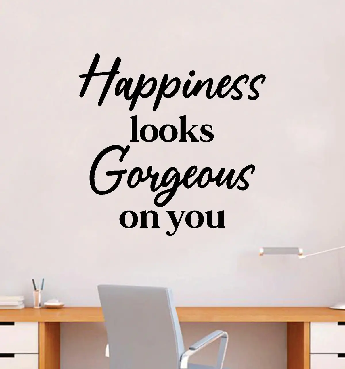 Happiness Looks Gorgeous On You Quote Wall Decal Sticker Bedroom Room Art Vinyl Inspirational Motivational Kids Teen Baby Nursery School Girls Self Love Positive Affirmations Mental Health Aesthetic 1