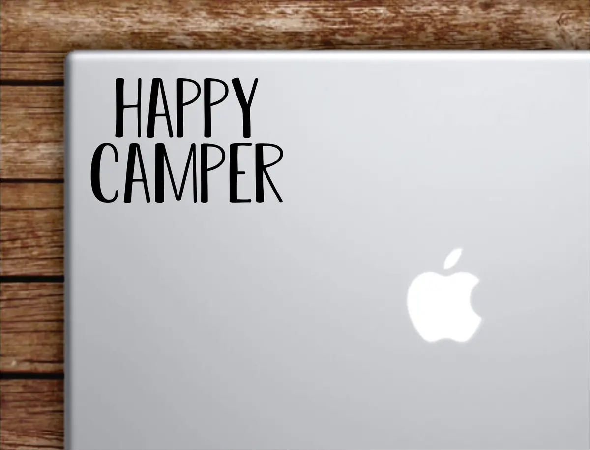 Happy Camper Laptop Decal Sticker Vinyl Art Quote Macbook Apple Decor Car Window Truck Adventure Travel Teen 1