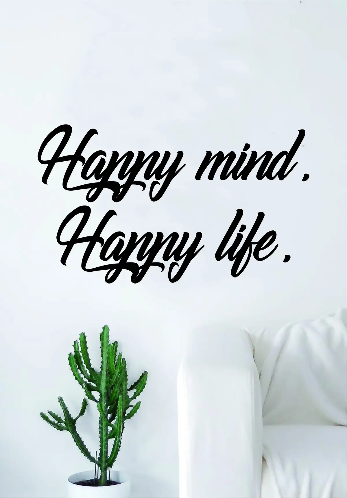 Happy Mind Happy Life Quote Wall Decal Sticker Bedroom Living Room Art Vinyl Beautiful Inspirational Yoga Buddha Zen 1