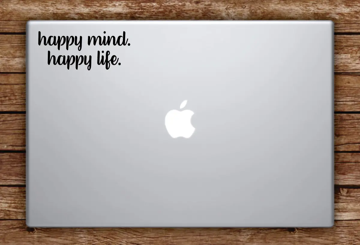 Happy Mind Happy Life Laptop Apple Macbook Car Quote Wall Decal Sticker Art Vinyl Inspirational Good Vibes Yoga Positive Smile Happiness 1