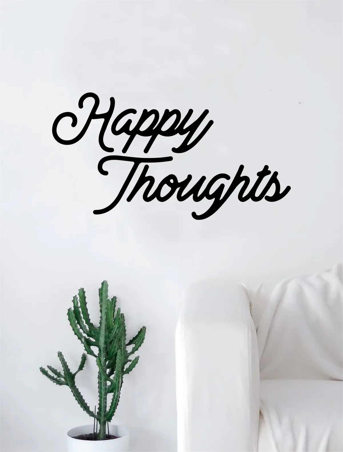 Happy Thoughts Quote Wall Decal Sticker Room Art Vinyl Beautiful Cute Positive Good Vibes Namaste Flower Meditate Buddha 1