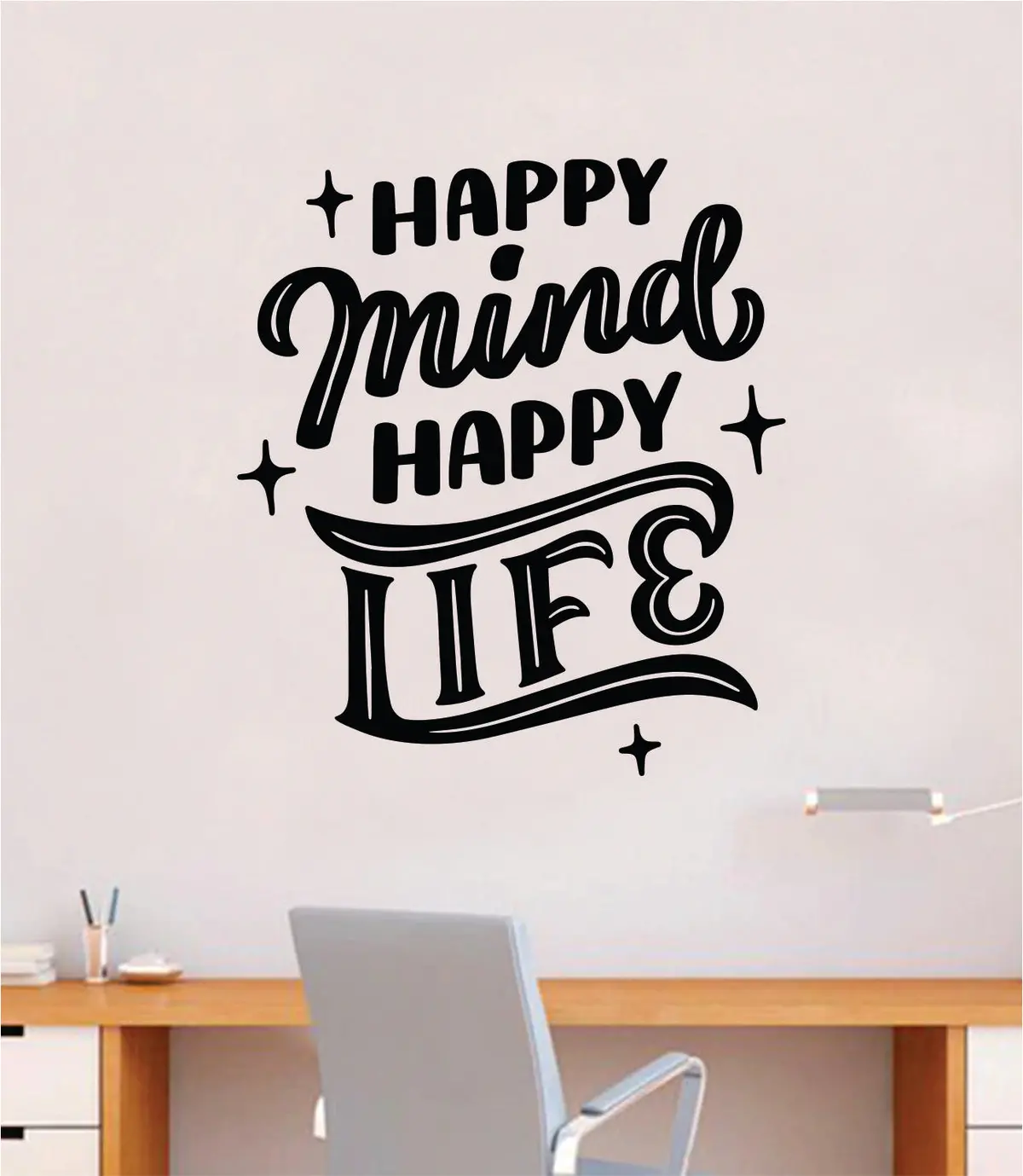 Happy Mind Happy Life V2 Quote Wall Decal Sticker Bedroom Room Art Vinyl Inspirational Motivational Kids Teen Baby Nursery School Girls Yoga 1