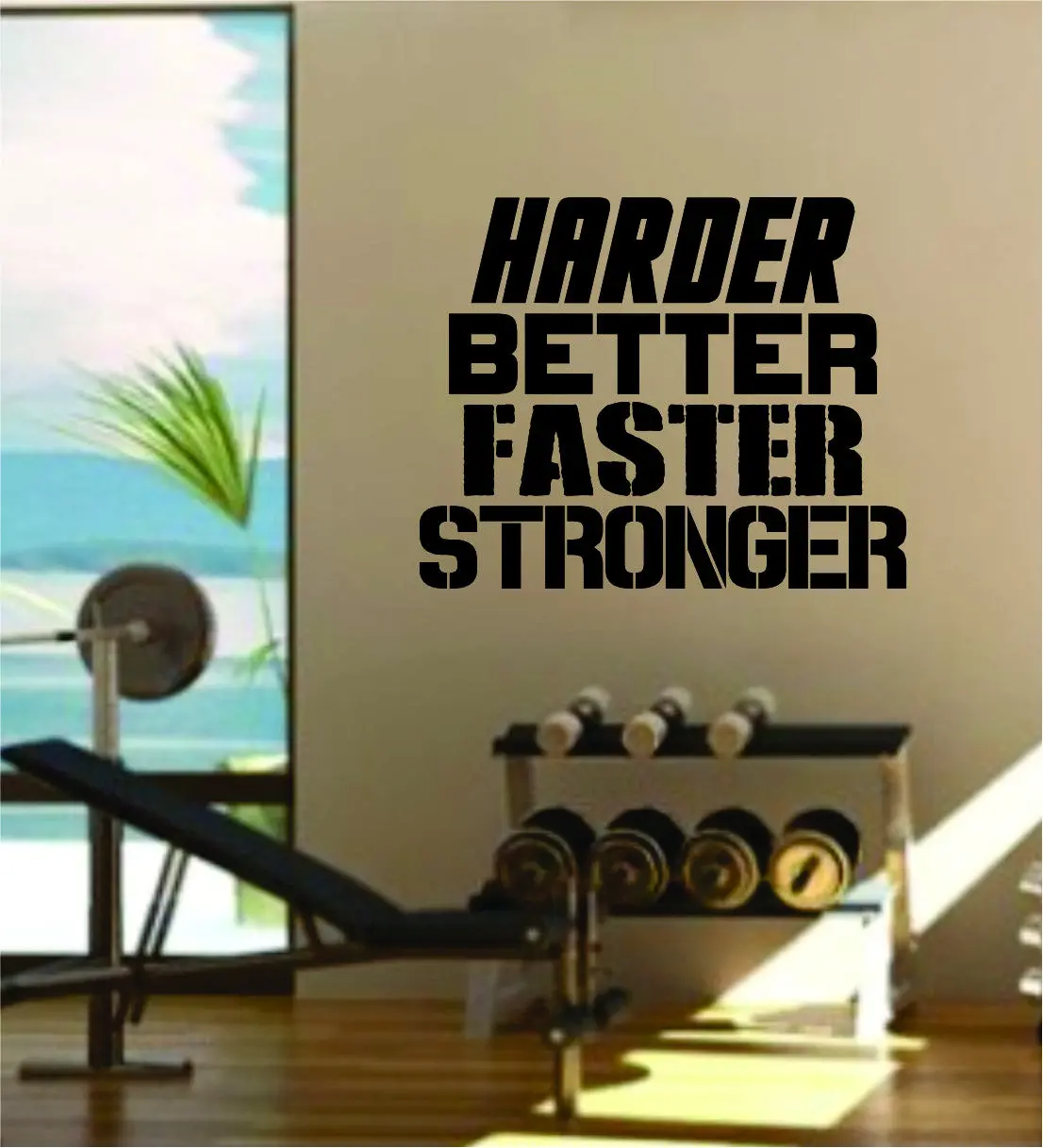 Harder Better Faster Stronger Quote Fitness Health Work Out Gym Decal Sticker Wall Vinyl Art Wall Room Decor Weights Motivation 1