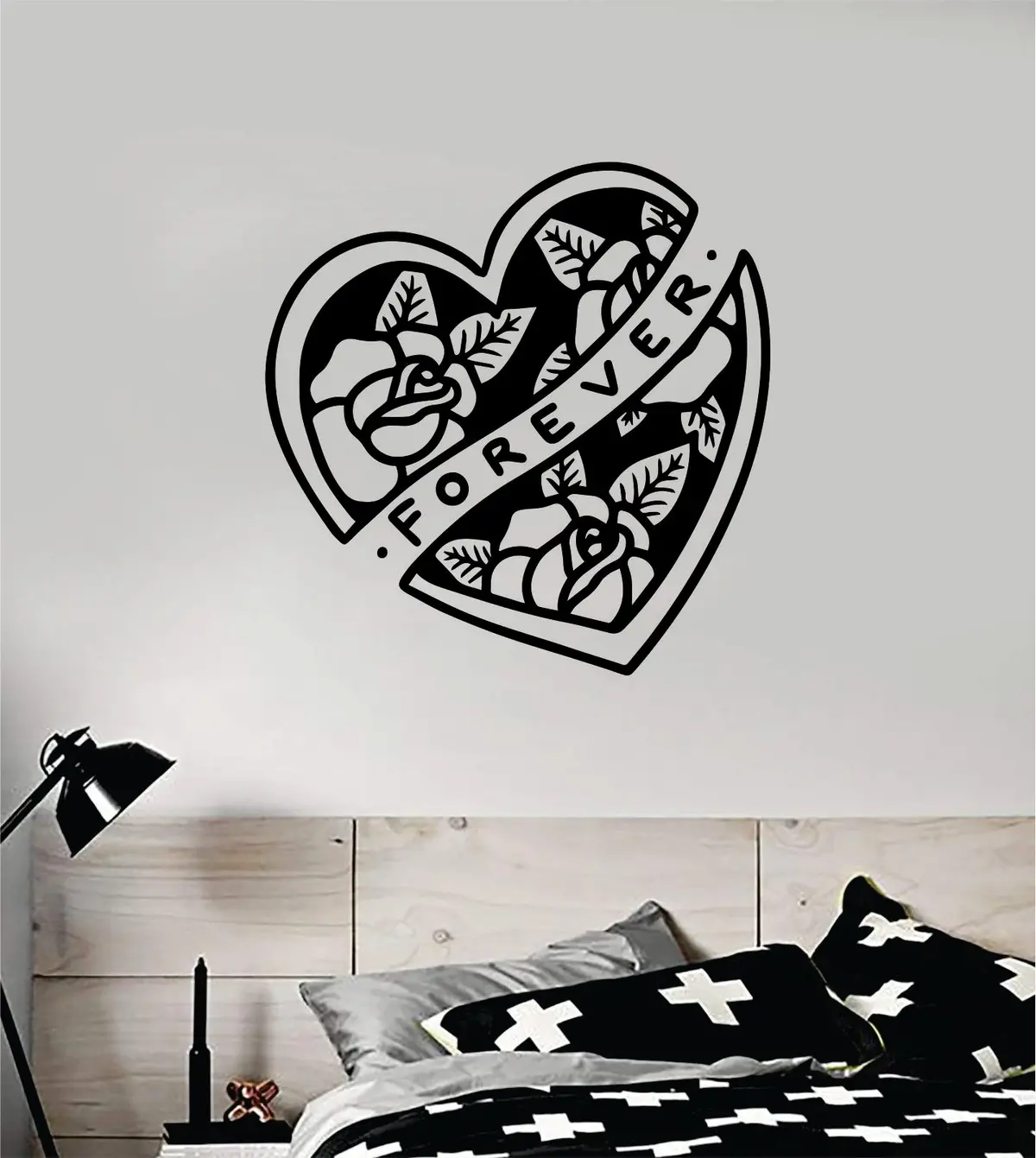 Heart Roses Forever Traditional Tattoo Decal Sticker Wall Vinyl Art Home Decor Room Bedroom Teen Kids 1