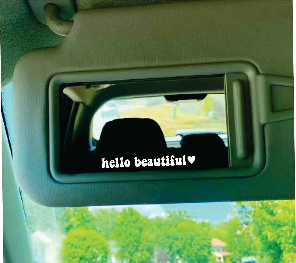 Hello Beautiful V2 Heart Car Mirror Decal Truck Window Rearview Windshield Jdm Bumper Sticker Vinyl Lettering Quote Girls Funny Mom Milf Beauty Make Up Selfie Girlfriend Cute Groovy 1