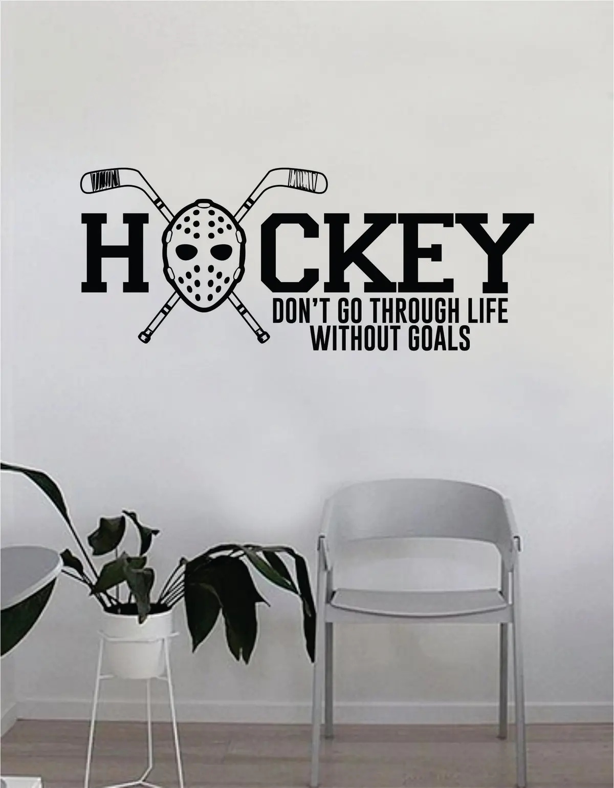 Hockey Don't Go Through Life Without Goals Wall Decal Quote Home Room Decor Decoration Art Vinyl Sticker Bedroom Inspirational Sports Teen Sticks Extreme Ice Goalie Motivational 1