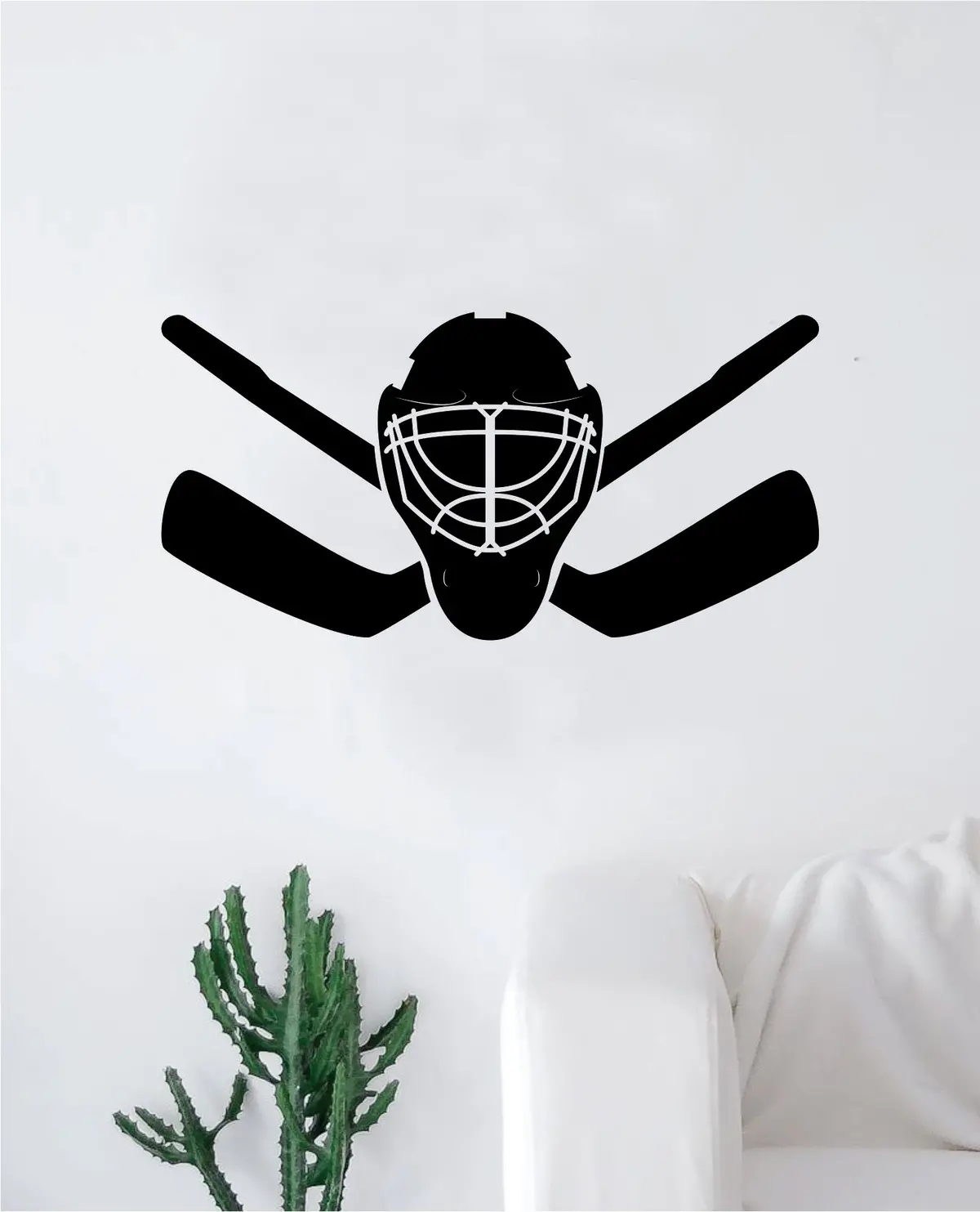 Hockey Goalie Mask Sticks V2 Wall Decal Sticker Vinyl Art Bedroom Room Home Decor Quote Kids Teen Baby Boy Girl Nursery School Fitness Inspirational Ice Skate Nhl 1