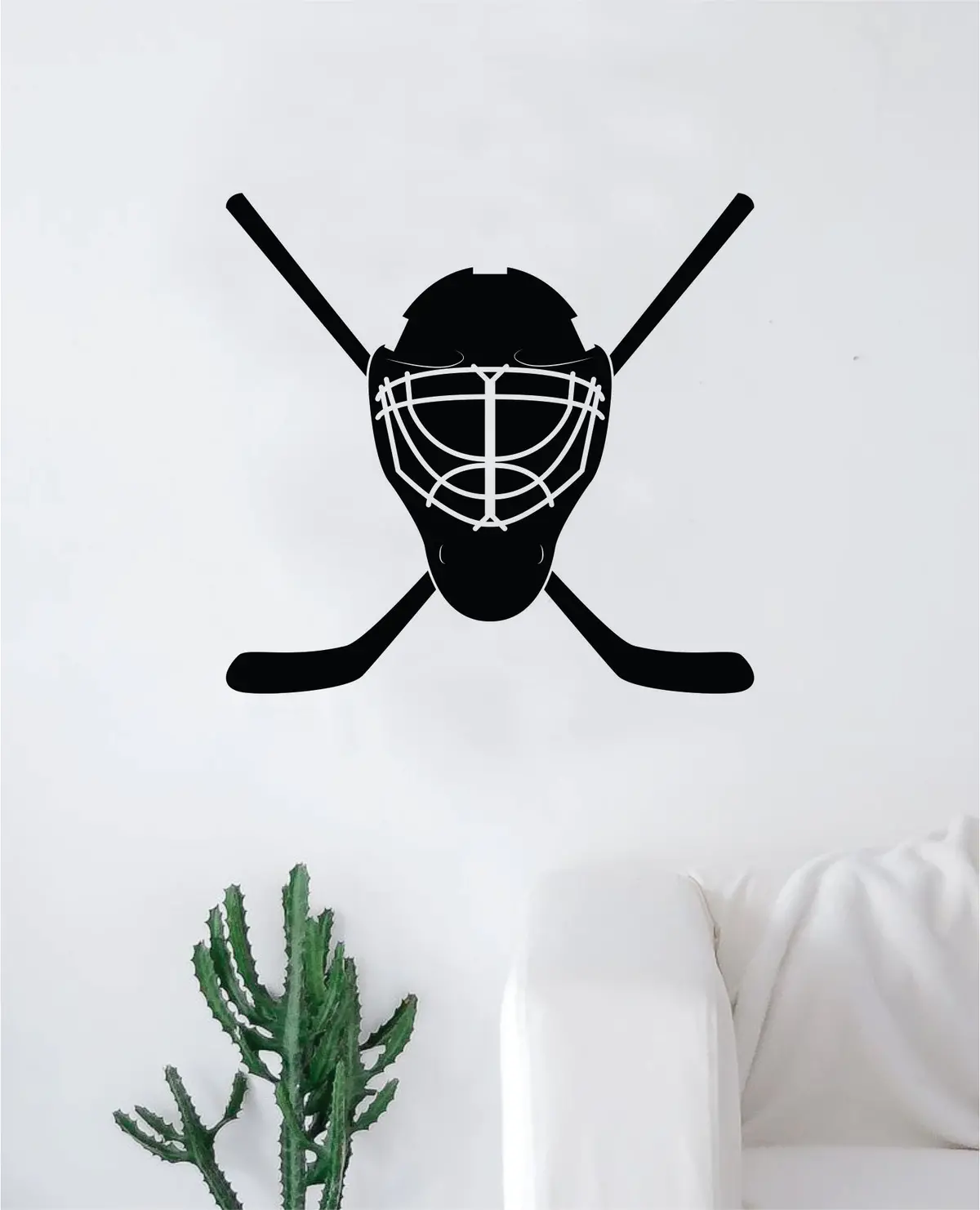 Hockey Goalie Mask Sticks Wall Decal Sticker Vinyl Art Bedroom Room Home Decor Quote Kids Teen Baby Boy Girl Nursery School Fitness Inspirational Ice Skate Nhl 1