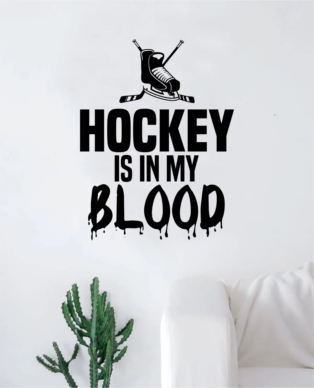 Hockey Is In My Blood V2 Wall Decal Decor Art Sticker Vinyl Room Bedroom Home Teen Inspirational Sports Ice Skate Puck 1