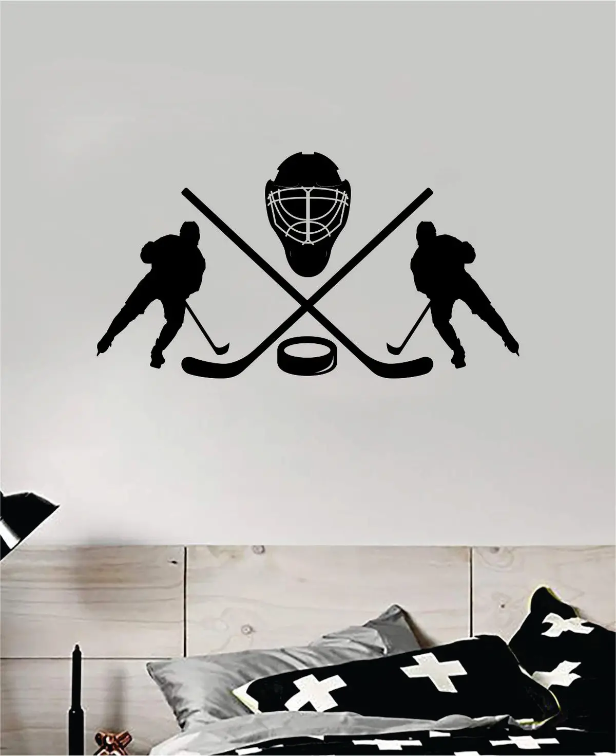 Hockey Sticks Helmet Players Wall Decal Sticker Vinyl Art Bedroom Room Home Decor Quote Kids Teen Baby Boy Girl Nursery School Fitness Inspirational Ice Skate Nhl 1
