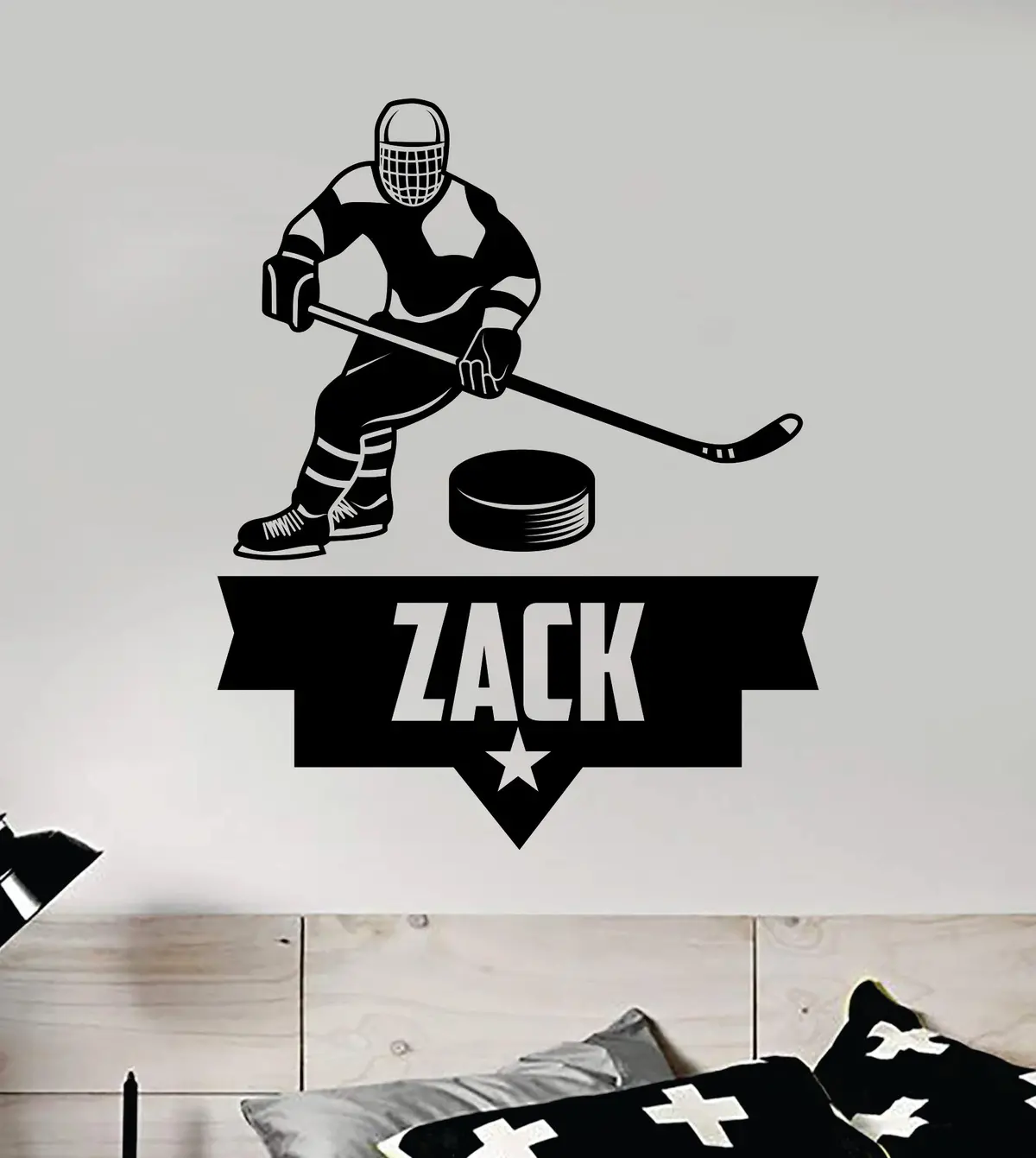 Custom Hockey Name Wall Decal Sticker Vinyl Art Bedroom Room Home Decor Quote Kids Teen Nursery Baby Boy Girl Man Cave Ice Skate Puck Stick Winter Sports 3