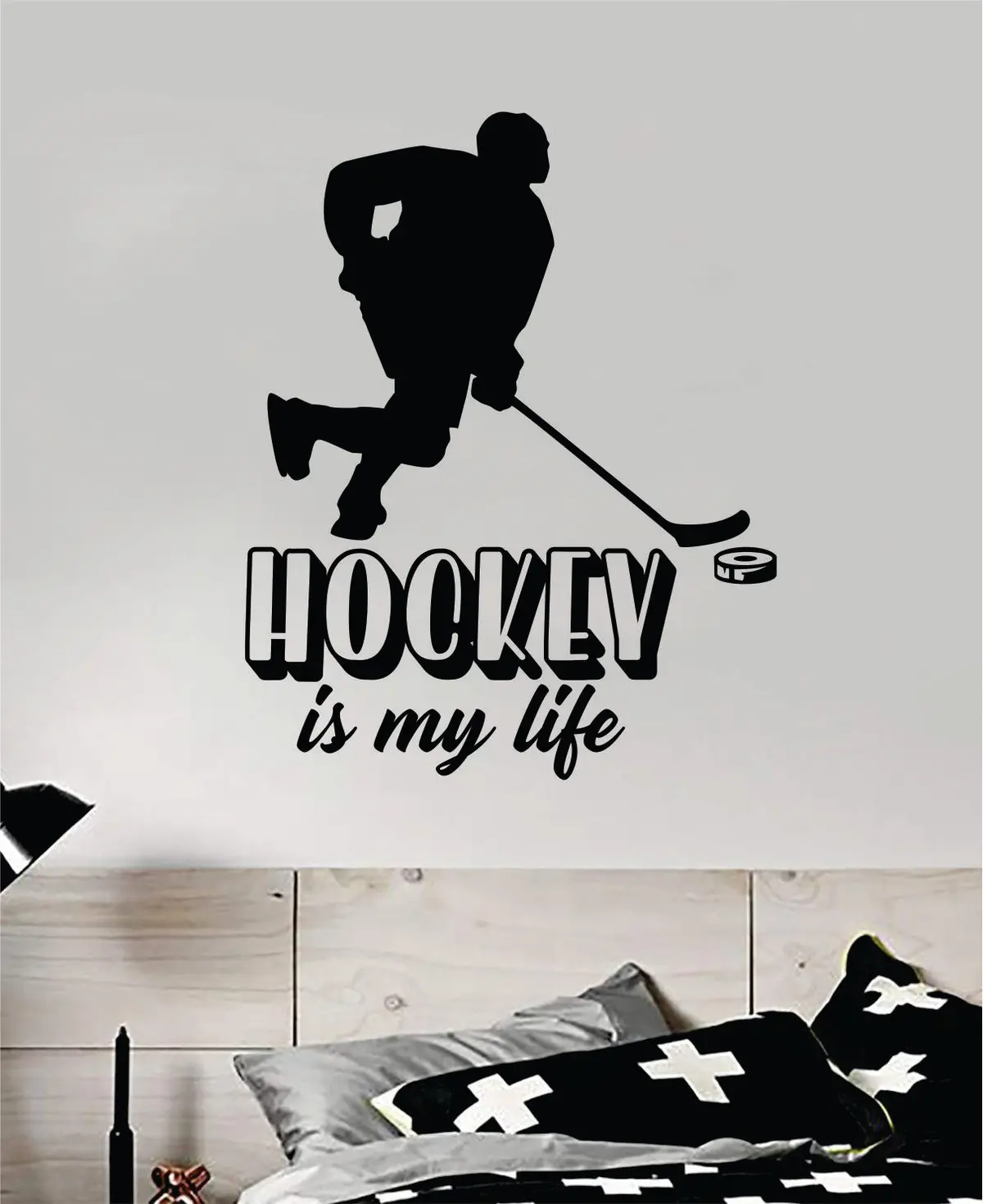Hockey Is My Life V4 Quote Wall Decal Sticker Bedroom Room Vinyl Art Home Sticker Decor Teen Nursery Inspirational Sports Kids Teen Boy Girl Winter Ice Skate 1