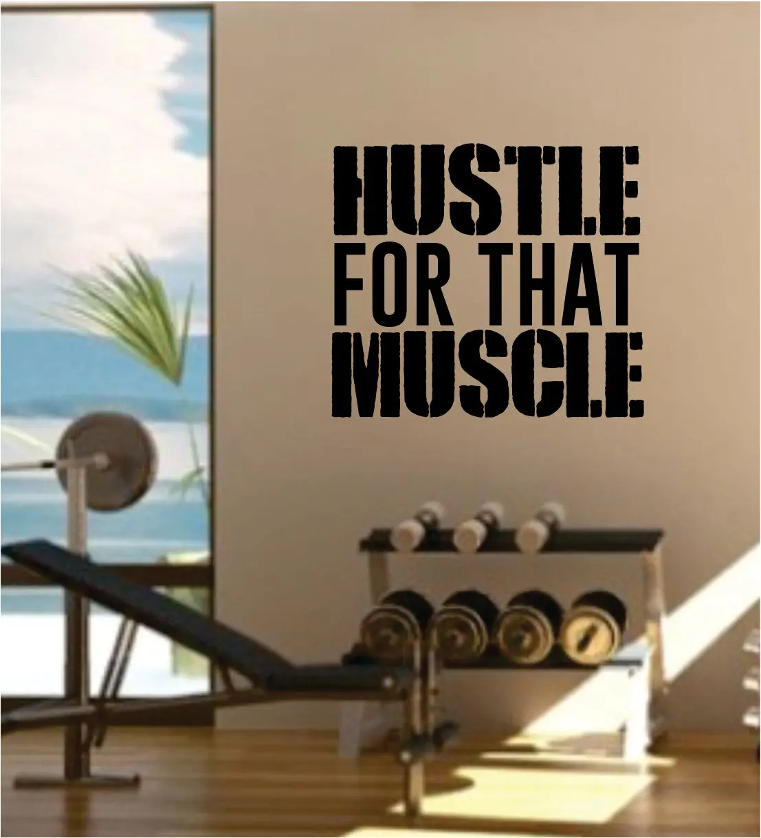 Hustle For That Muscle Decal Sticker Wall Vinyl Art Wall Bedroom Room Decor Motivational Inspirational Teen Sports Gym Fitness 1