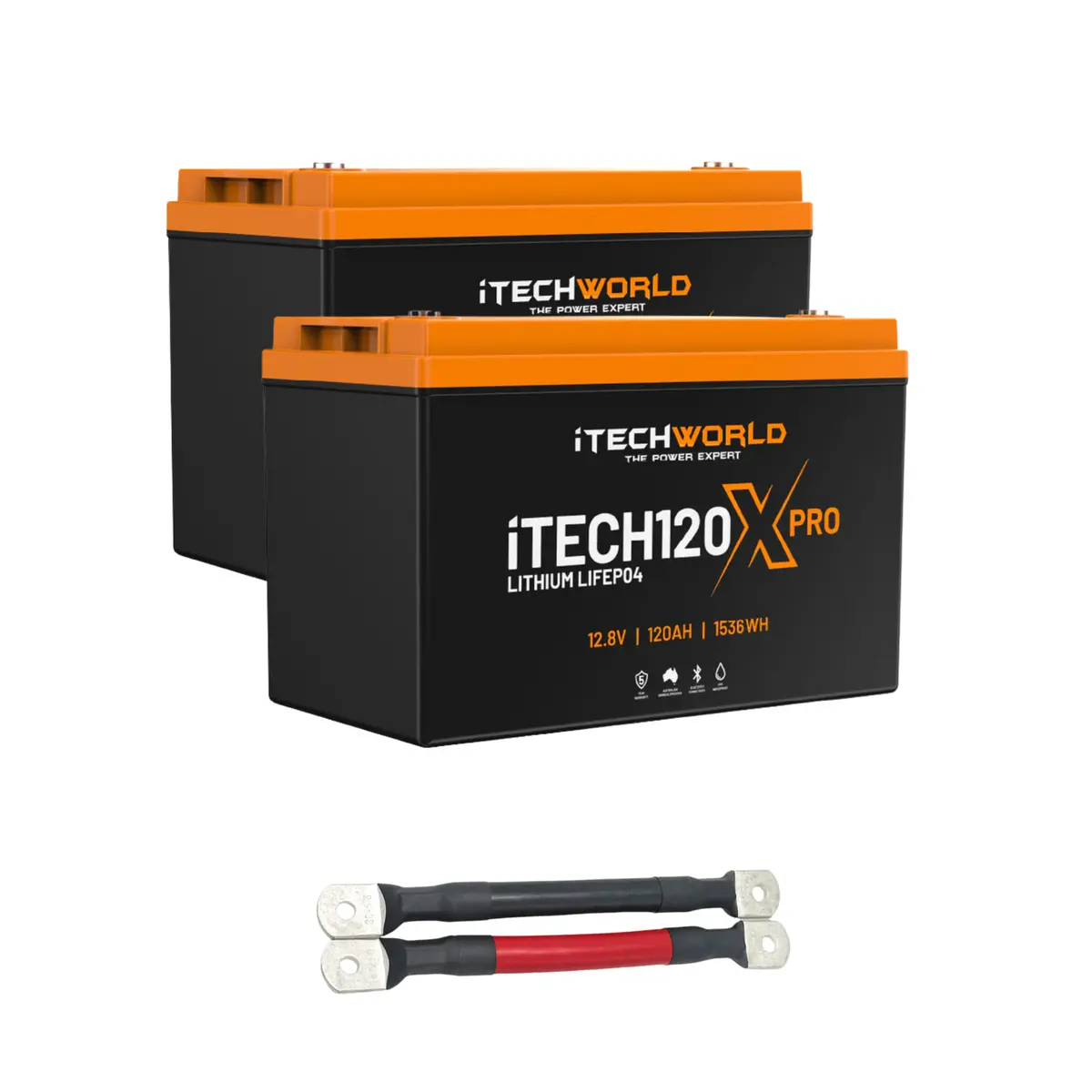 Itechworld | 240Ah Lithium Lifepo4 Bluetooth Pro Battery Bundle | 2×120Ah Deep Cycle With Parallel Linking Cables 1
