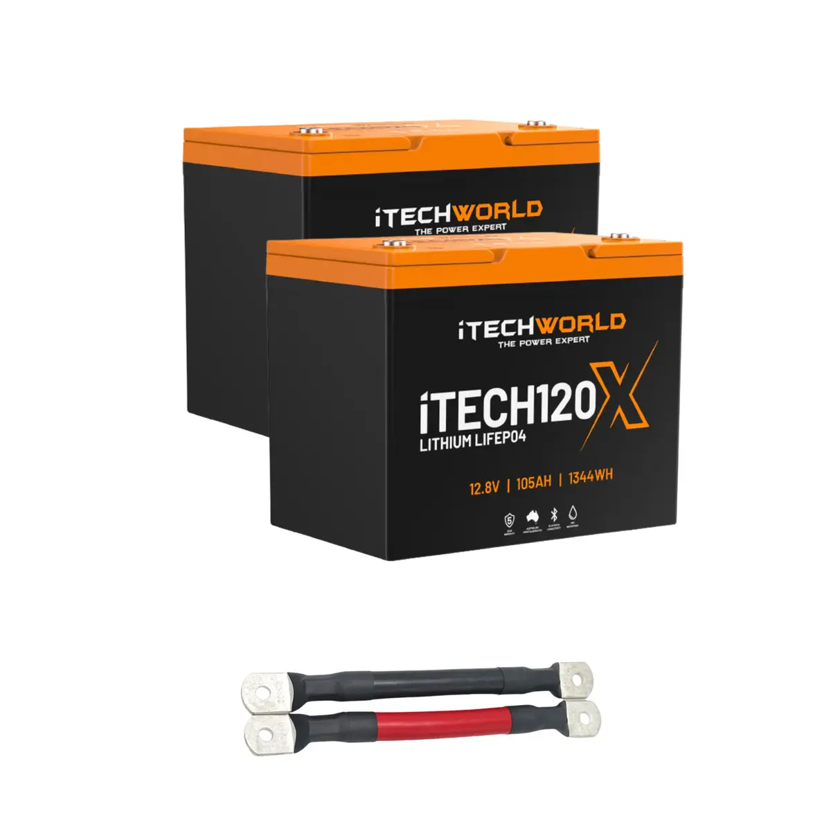 Itechworld | 210Ah Lithium Lifepo4 Bluetooth Battery Bundle | 2×105Ah Deep Cycle With Parallel Linking Cables 1