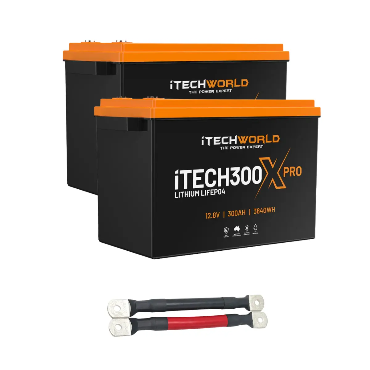 Itechworld | 600Ah Lithium Lifepo4 Bluetooth Pro Battery Bundle | 2×300Ah Deep Cycle Batteries With Parallel Linking Cables 1