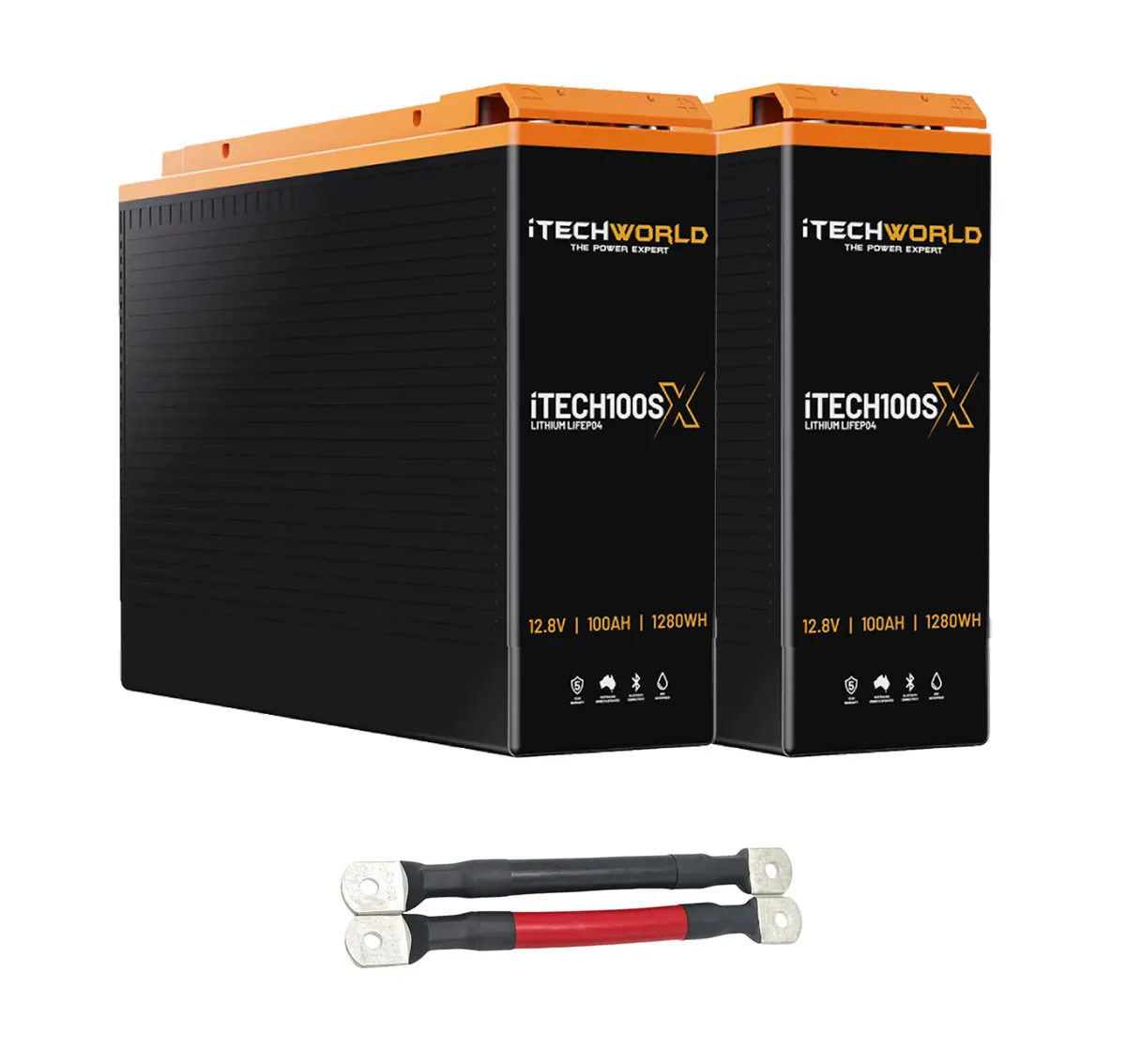 Itechworld | 200Ah Lithium Lifepo4 Slim Battery Bundle | 2×100Ah Deep Cycle With Parallel Linking Cables 1