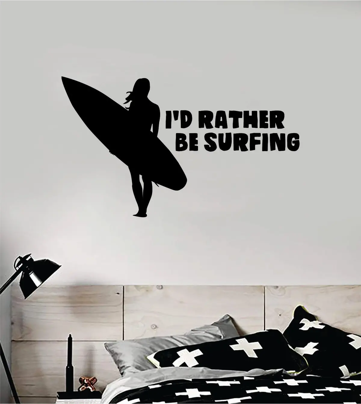 I'd Rather Be Surfing Decal Sticker Wall Vinyl Art Home Room Decor Room Bedroom Sports Quote Surf Board Ocean Beach Waves Good Vibes 1