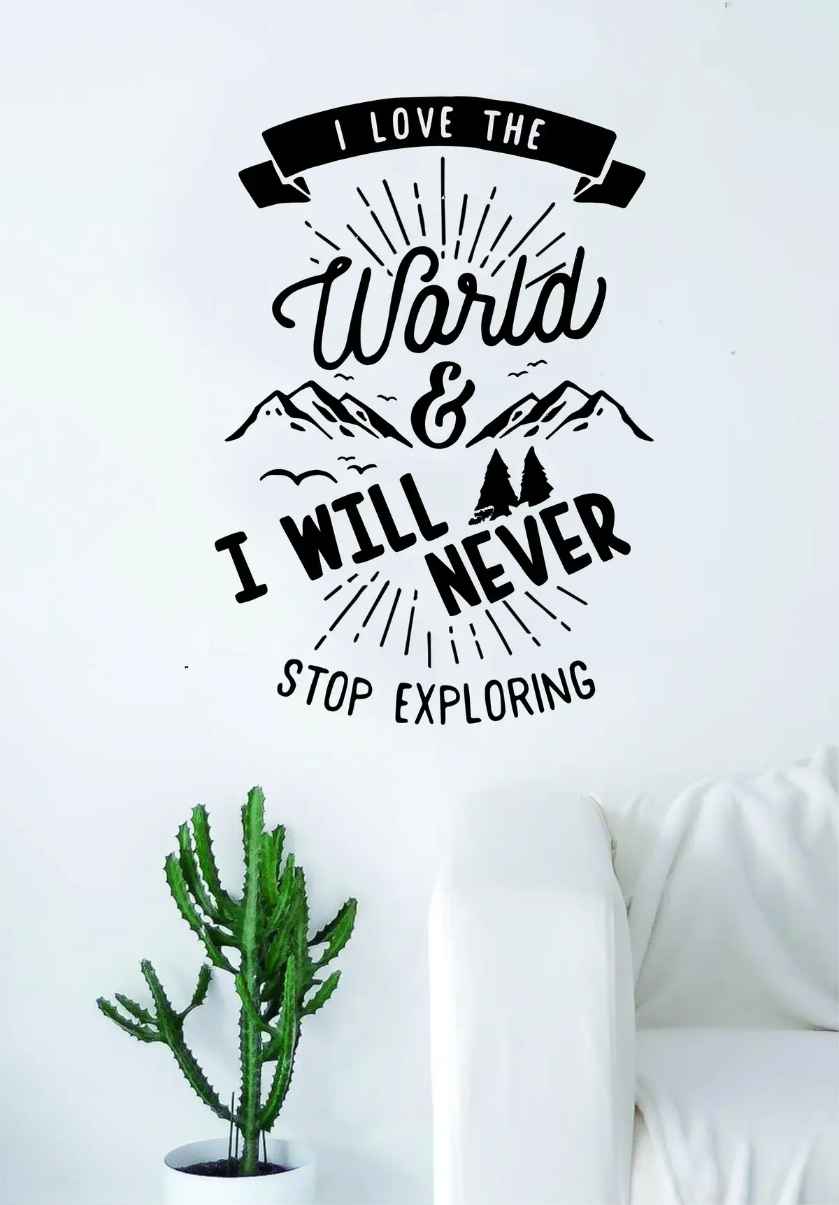 I Love The World Adventure Explore Quote Wall Decal Sticker Bedroom Living Room Art Vinyl Beautiful Inspirational Motivational Travel Teen 1