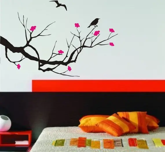 Cherry Blossom Tree With Birds Decal Sticker Wall Vinyl Art Home Room Decor 1