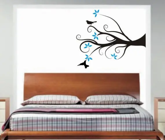 Funky Tree Branch With Flowers And Birds Decal Sticker Wall Vinyl Art Home Room Decor 1