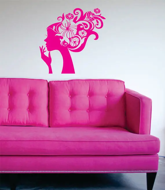Girl With Flowers In Hair Cute Design Decal Sticker Wall Vinyl Decor Art 1
