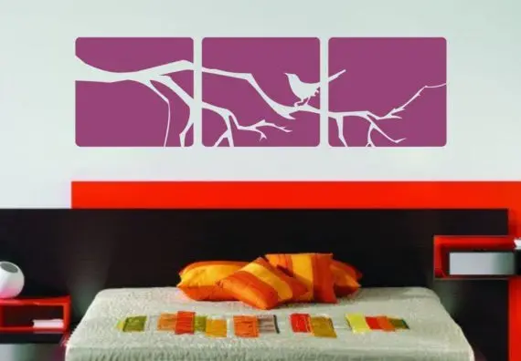 3 Box Panel With Branch And Bird Decor Nature Decal Sticker Wall Vinyl Art Design 1